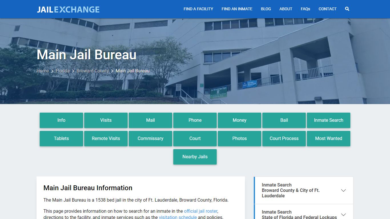 Main Jail Bureau, FL Inmate Search, Information